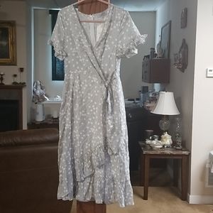 Inherit printed ruffle midi wrap dress